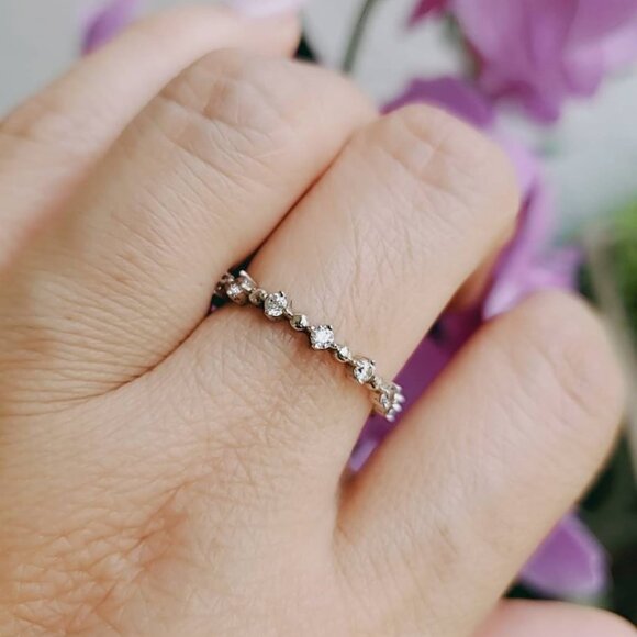 925 Sterling Silver Women's Thin Ring Promise Engagement Eternity Band Ring - Picture 5 of 8